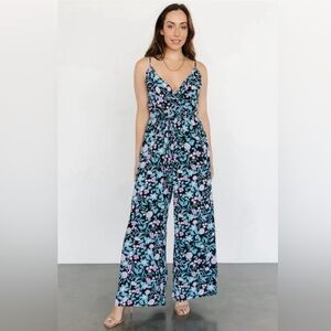 Baltic Born Floral Ruffle Black and Blue Jumpsuit